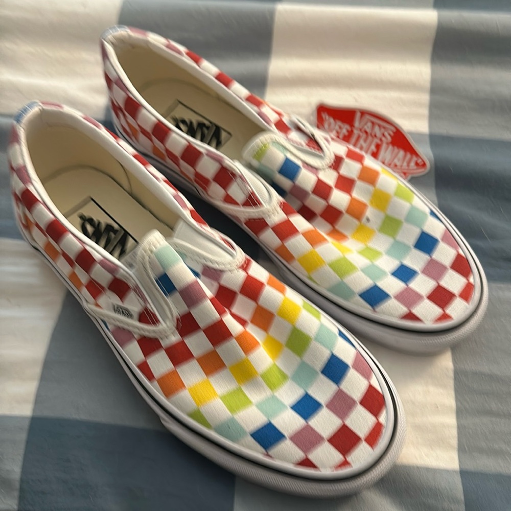 Pride, edition, rainbow, checkerboard slip-ons
